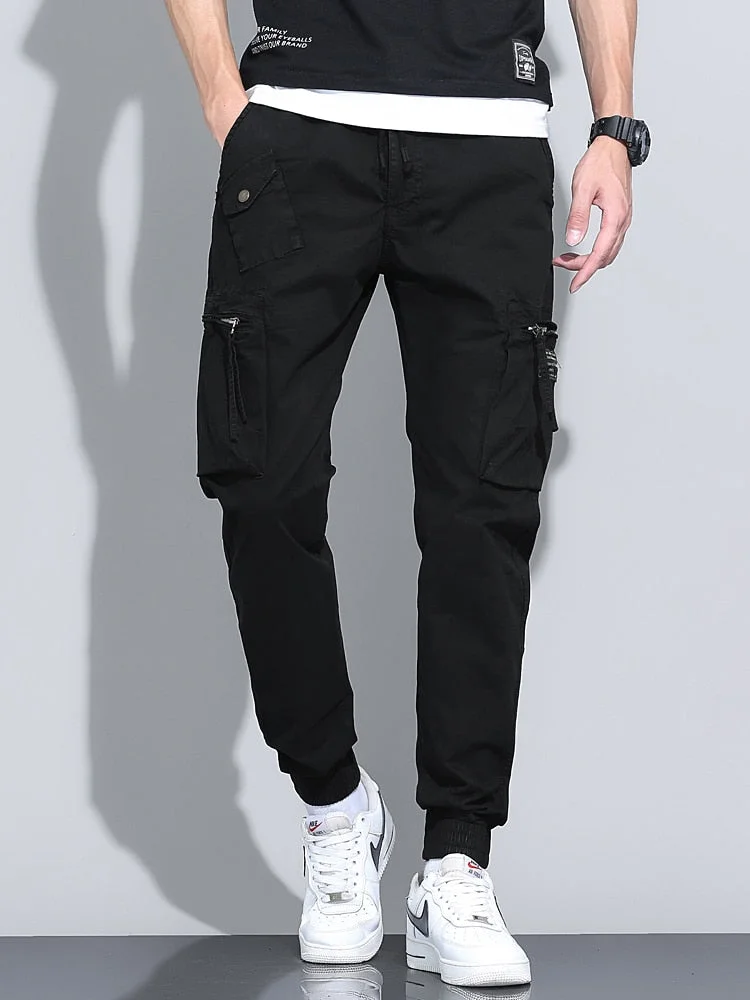 2021 New Side Pocket Men's Trousers Big Overalls Autumn Casual Pants Men's Overalls Elastic Band Overalls Men