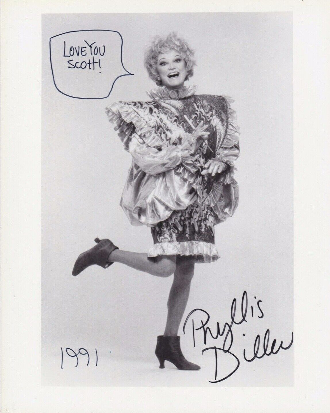 Signed Original B&W Photo Poster painting of Phyllis Diller of TV