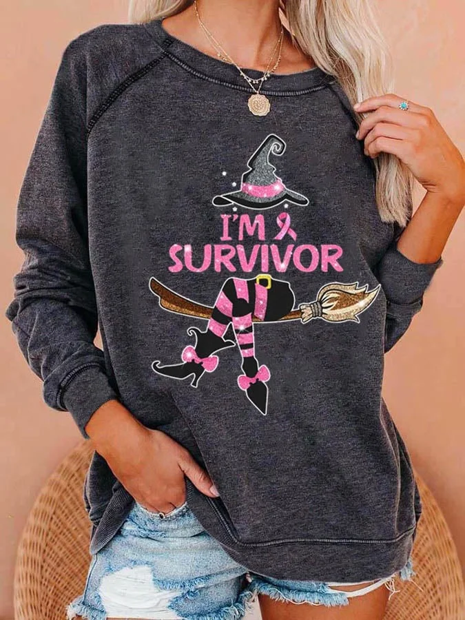 Women's Breast Cancer Awareness Witch Casual Sweatshirt socialshop