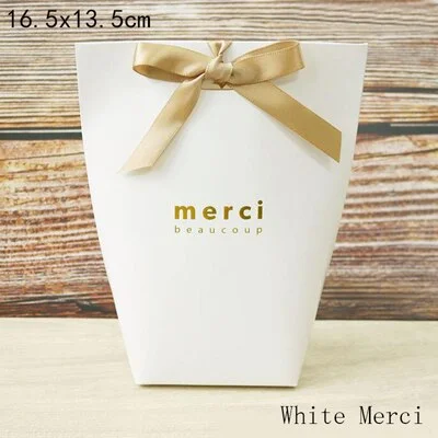 5pcs Black White Merci Candy Bag French Thank You Kraft Paper Gift Packaging Box Wedding Favors Birthday Party Supplies