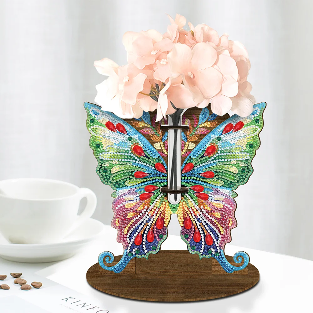 DIY Wooden Butterfly Diamond Painting Flower Vase Ornaments for Home Office Decor