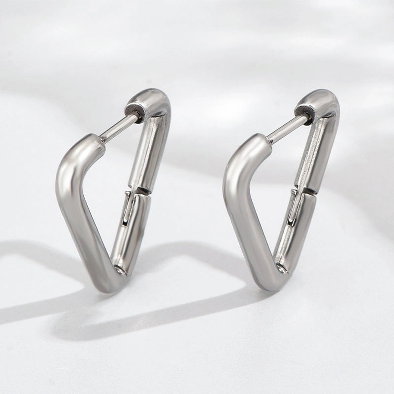 1 Pair Minimalist Triangle Circle Heart Shape Stainless Steel Hoop Earrings