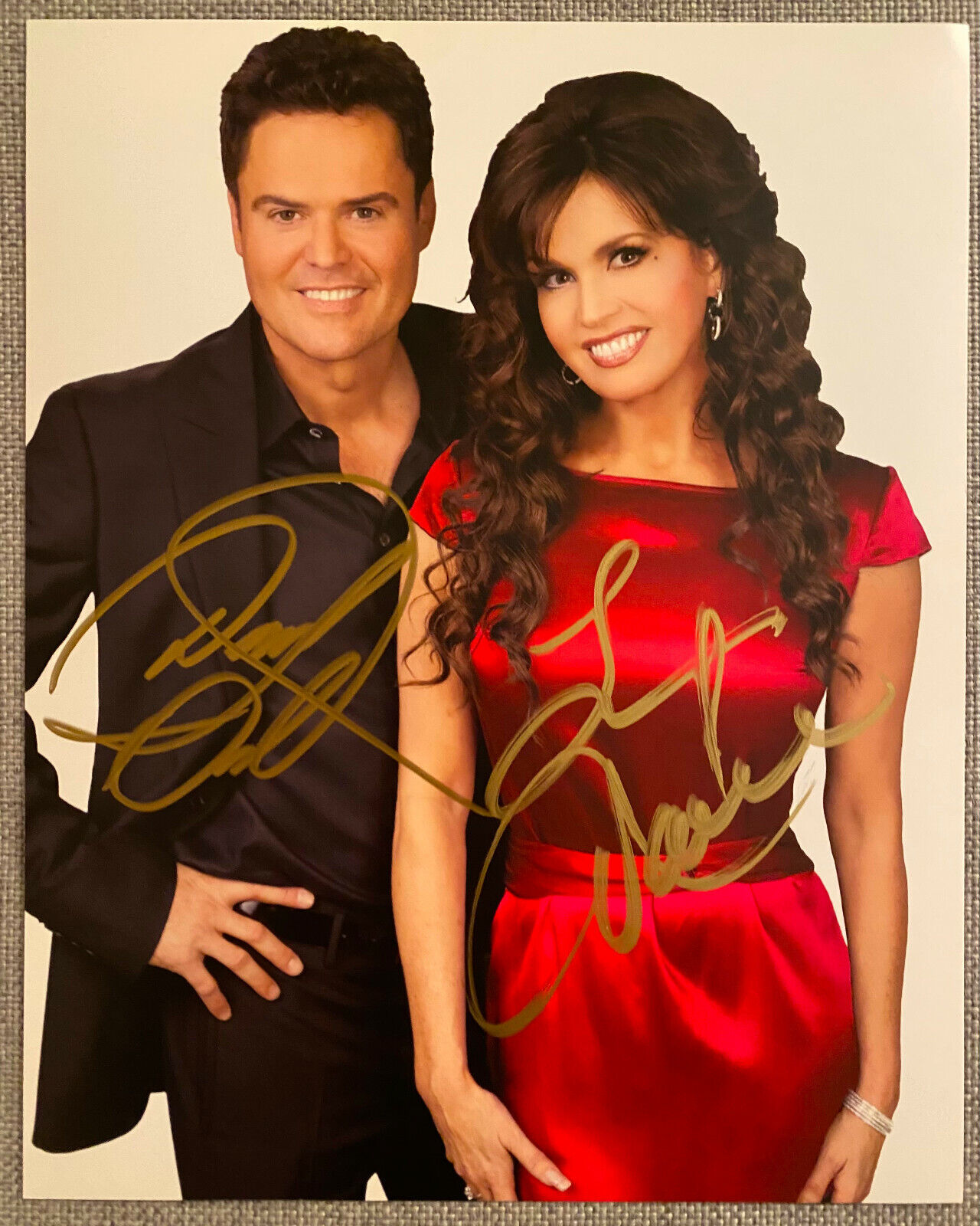 DONNY OSMOND & MARIE OSMOND SIGNED IN-PERSON 8X10 COLOR Photo Poster painting - RARE, AUTHENTIC