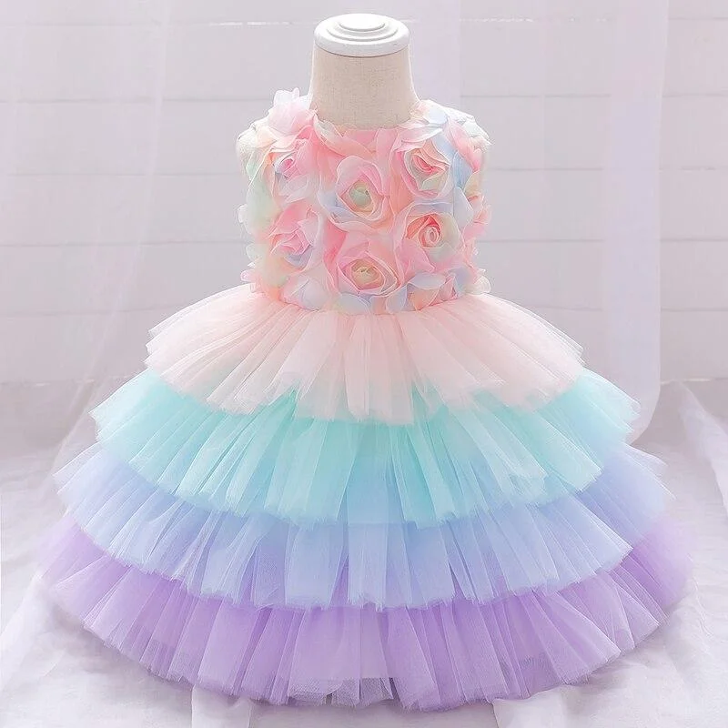 2021 Summer Petal Toddler Infant 1st Birthday Dress For Baby Girl Clothing Cake Tutu Dress Princess Dresses Party And Wedding