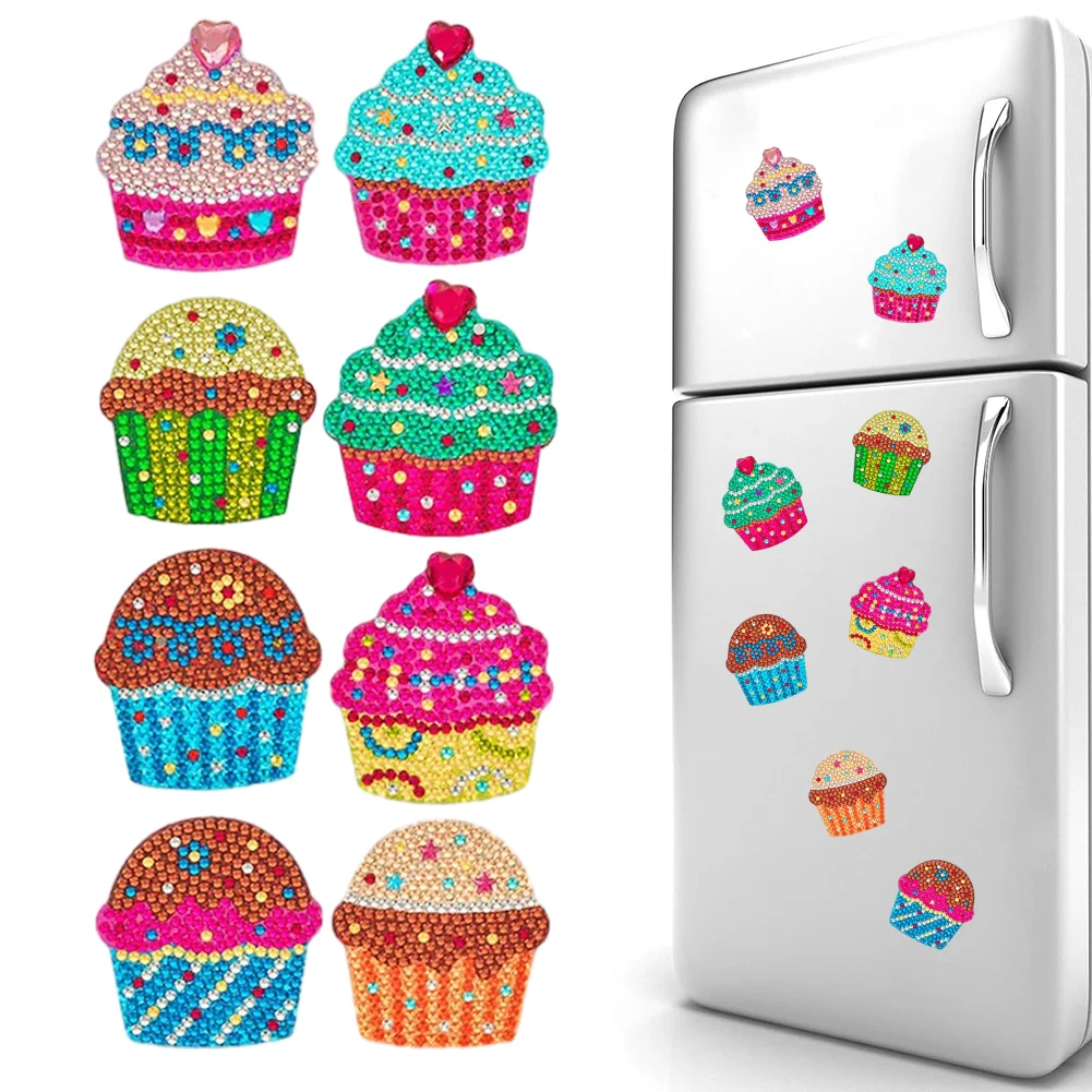 8PCS Dessert Cake Diamond Mosaic Magnets Refrigerator for Adults Kids Fridge