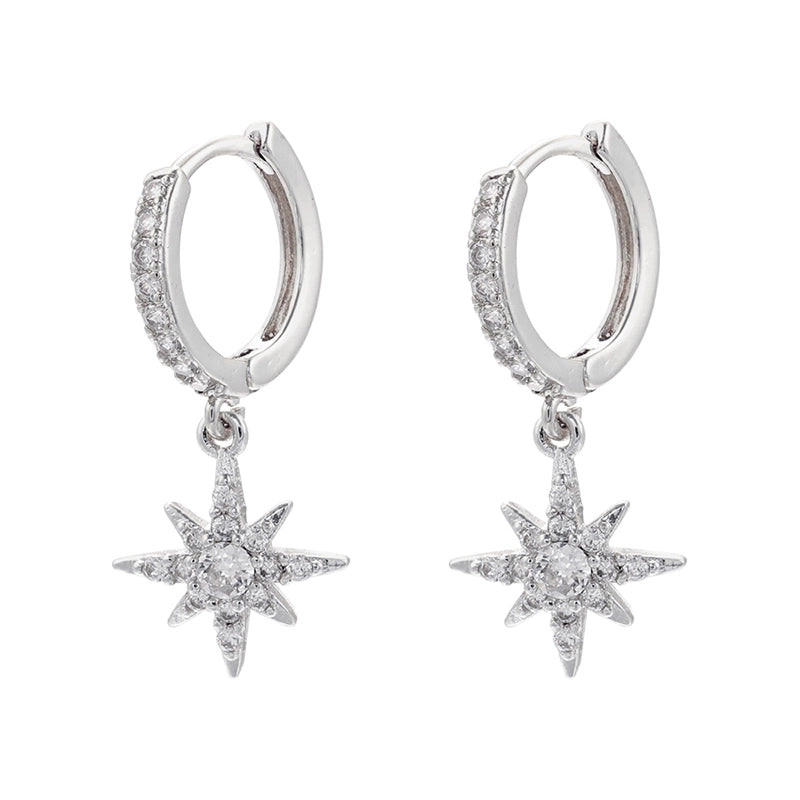 1 Pair Elegant Cute Pentagram Moon Plating Hollow Out Inlay Copper Zircon 18k Gold Plated Drop Earrings