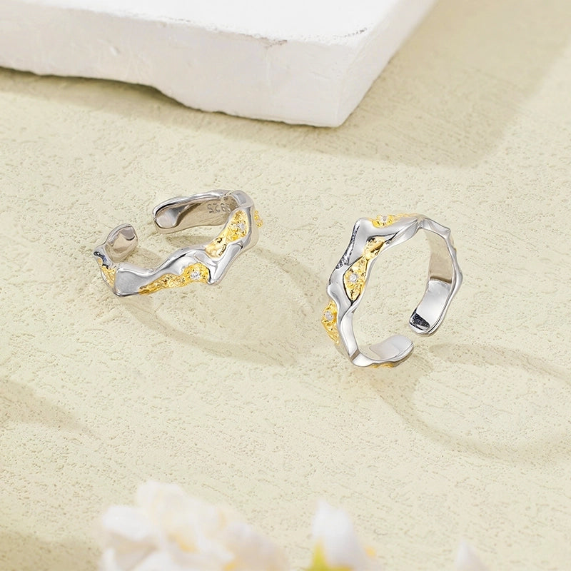 18K Gold Plated White Gold Plated 925 Sterling Silver Zircon Geometric Open Rings