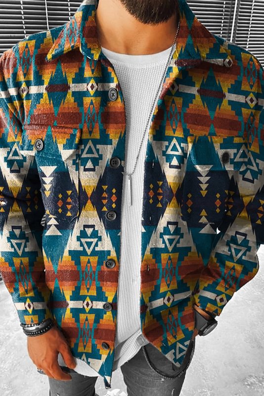 BrosWear LapelDiamond Contrast Tribal Print Long Sleeve Jacket