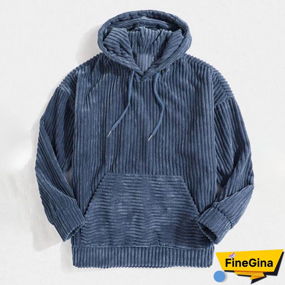 Blue Retro stripe print men's hoodie