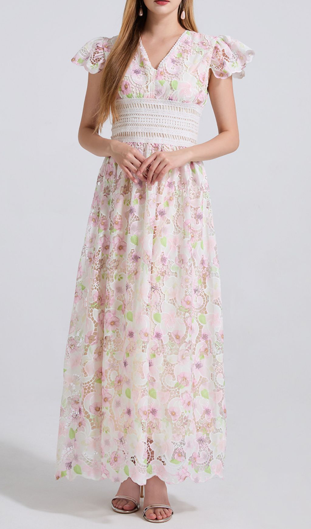 Flowering Girl Women Ezlynn Flower Embroidery Maxi Dress 