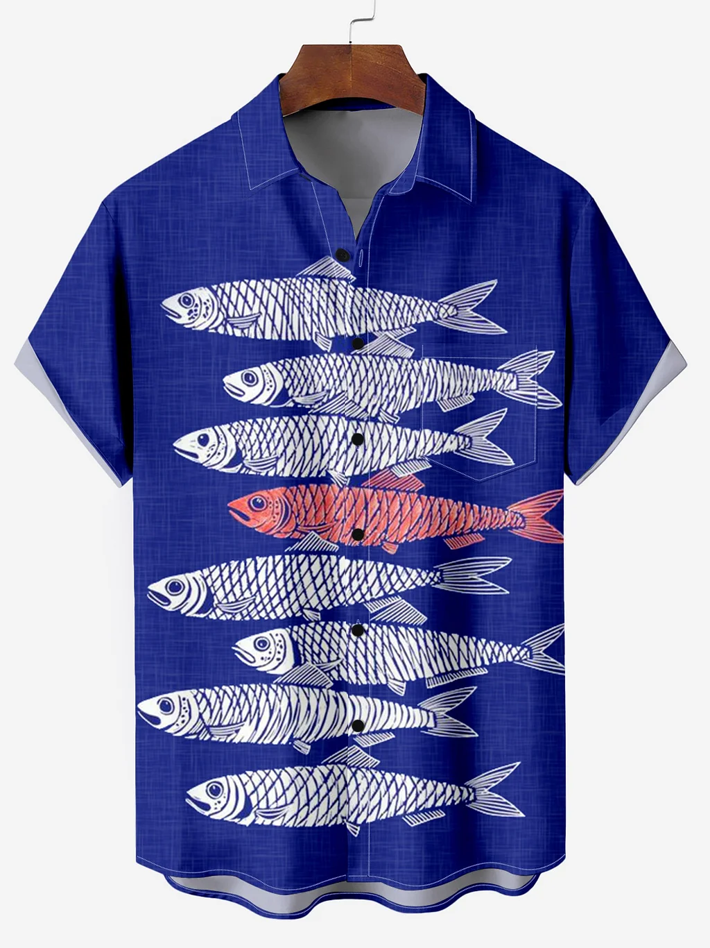 Fishing Ocean Animal Print Chest Pocket Shirt PLUSCLOTHESMAN