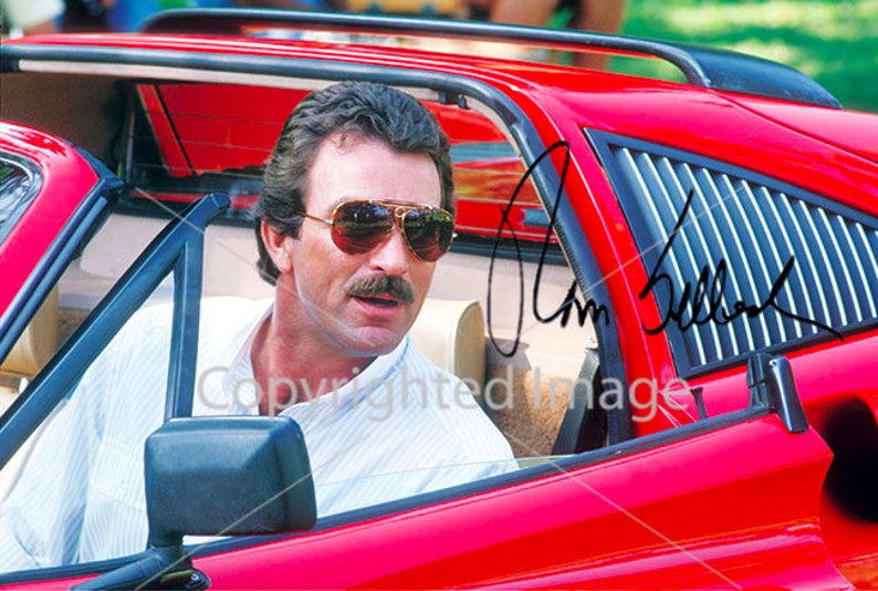 Tom Selleck Ferarri Magnum, P.I. -1980s8.5x11 Autographed Signed Reprint Photo Poster painting