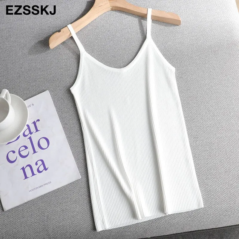 spring summer Women o-neck Knitted tank top baisc camis casual Sleeveless vest Female slim tanks short top