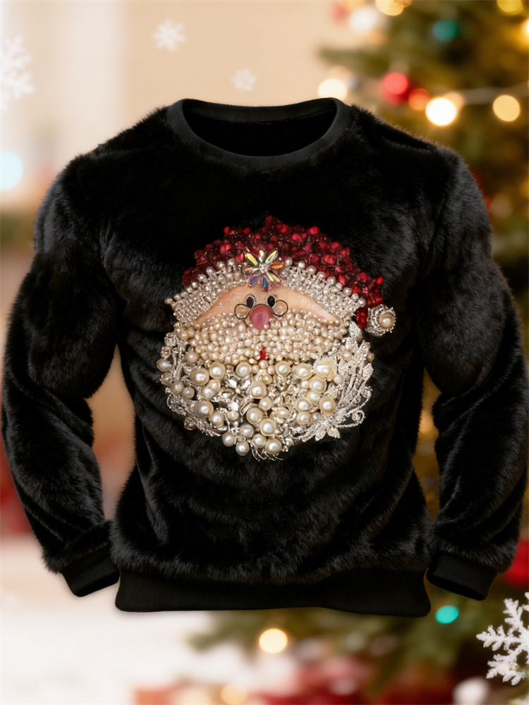 Men's Christmas Santa Claus Jewel Art Cozy Plush Sweatshirt elevenforest