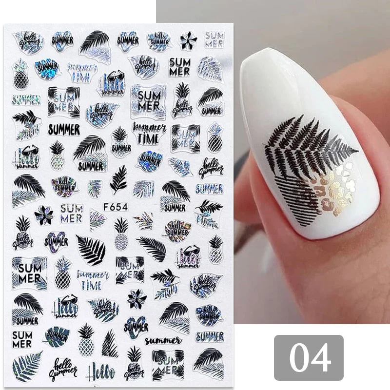 1PC Gold Black Bronzing Leaves Tree 3D Nail Sticker Iridescent Geometrics Lines Adhesive Transfer Sticker DIY Nail Decoration-Nail Inspo