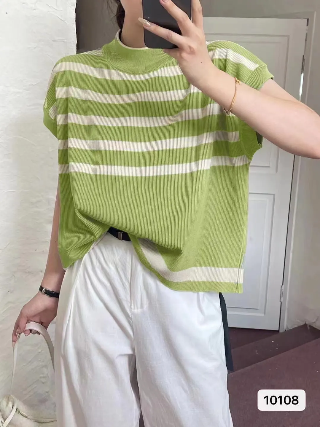 Uveng Uveng Striped Blouse Summer New Campus Style Design Small Relaxed Leisure Wind Shoulder Dress Woman