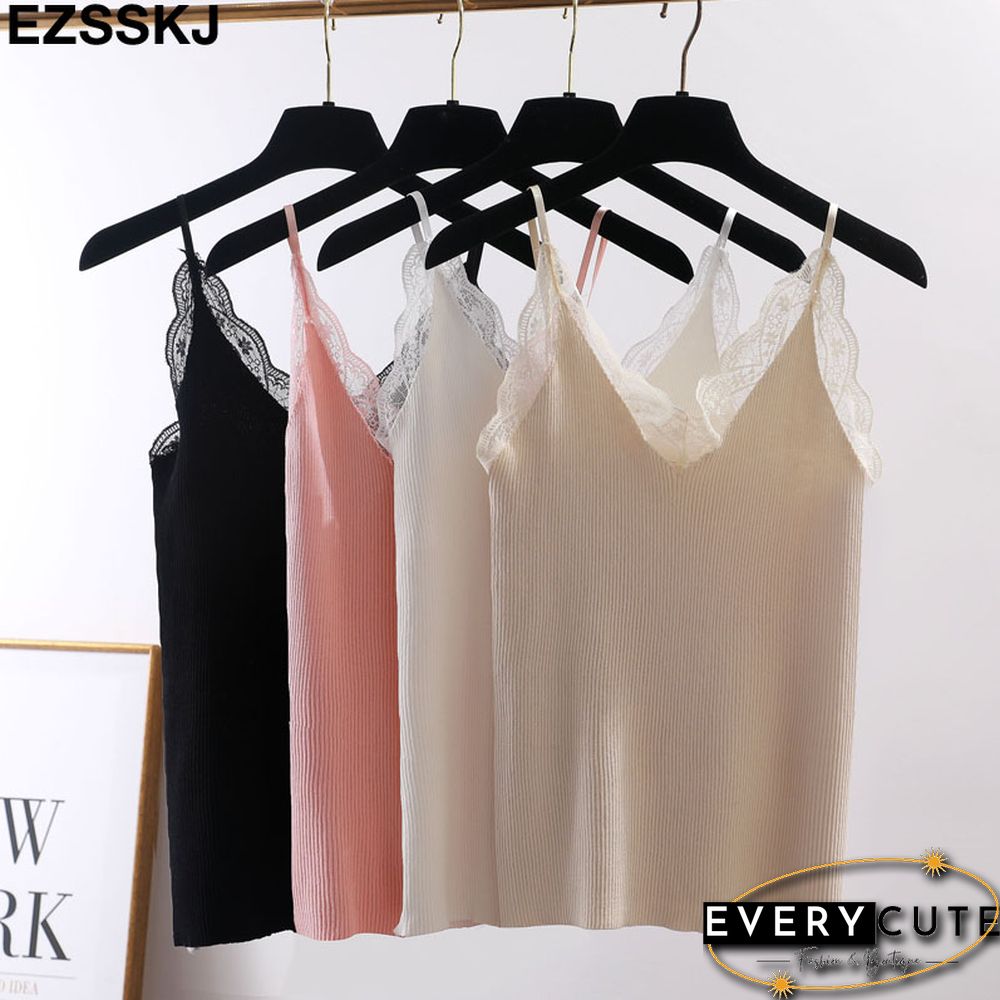 Sexy Basic Lace Camisole Summer Knit Tank Top Women Adjustable strap female camis high