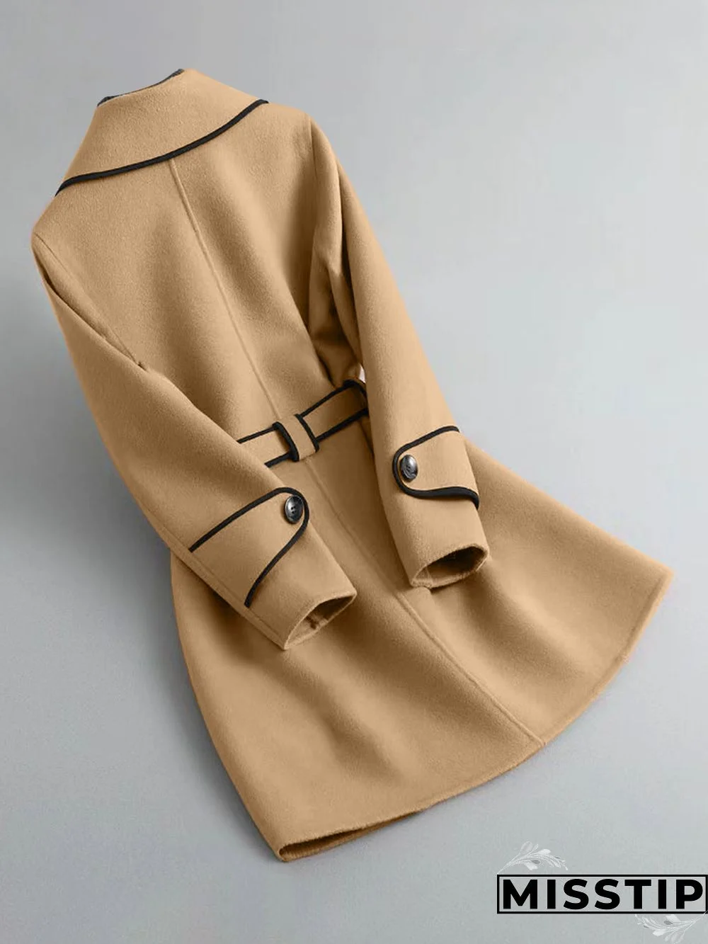 Winter Warm Woolen Blend Lapel Coat with Belt