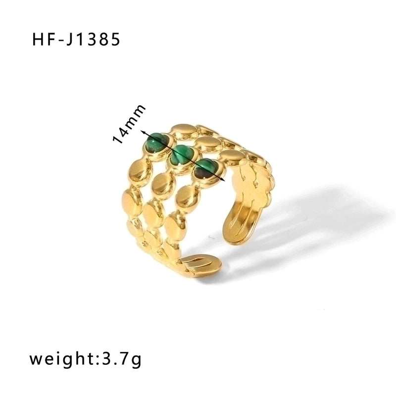 Stainless Steel 18K Gold Plated Basic Vintage Style Plating Inlay Round Natural Stone Open Rings