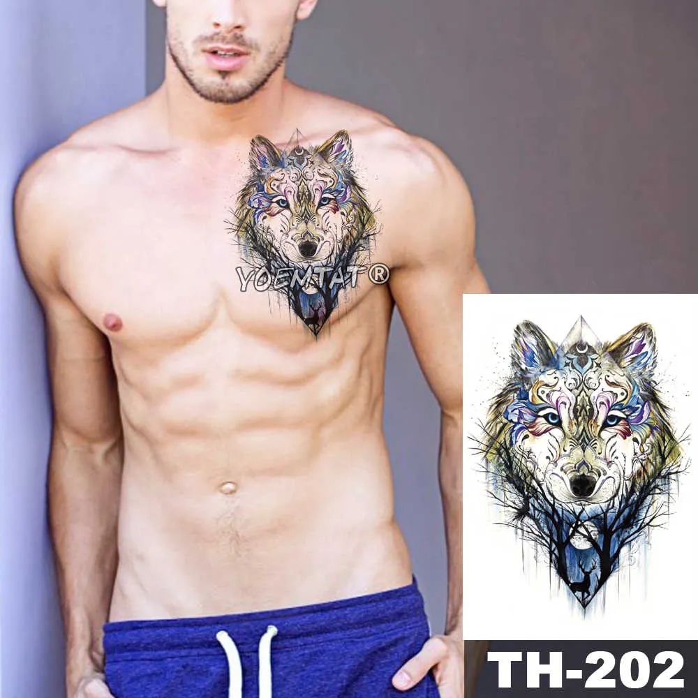 1 Sheet Animal Fake Tattoo Sticker Wolf Tiger Fox Cool Temporary Waterproof Body Art Tatoo Colored Draw For Women Men