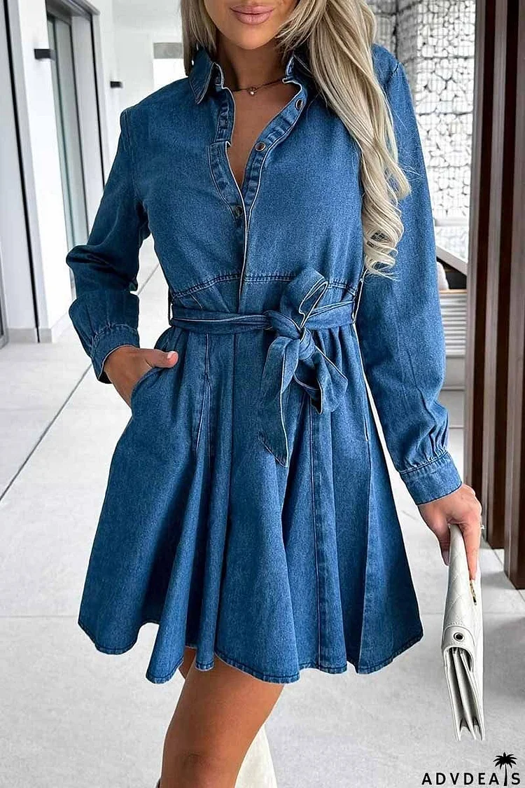 Casual Solid Turndown Collar A Line Dresses