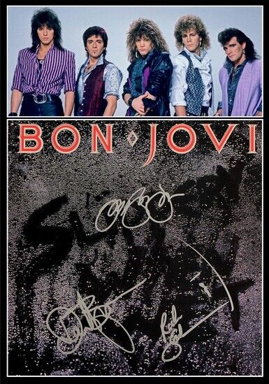 BON JOVI - SIGNED LP COVER - SLIPPERY WHEN WET - Photo Poster painting POSTER INSERT FOR FRAME