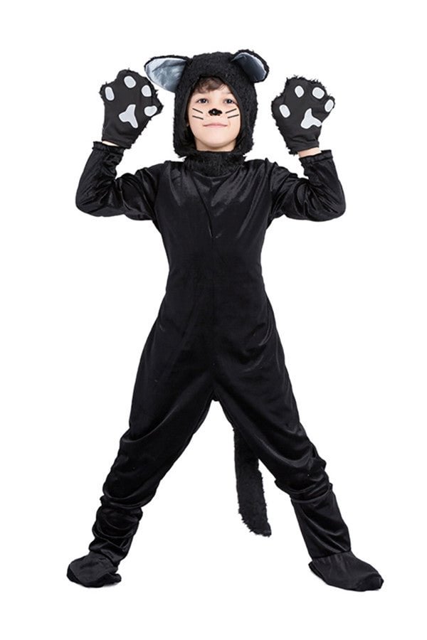 Kids Halloween Cosplay Onesies Pajamas Black Cat Costume-elleschic