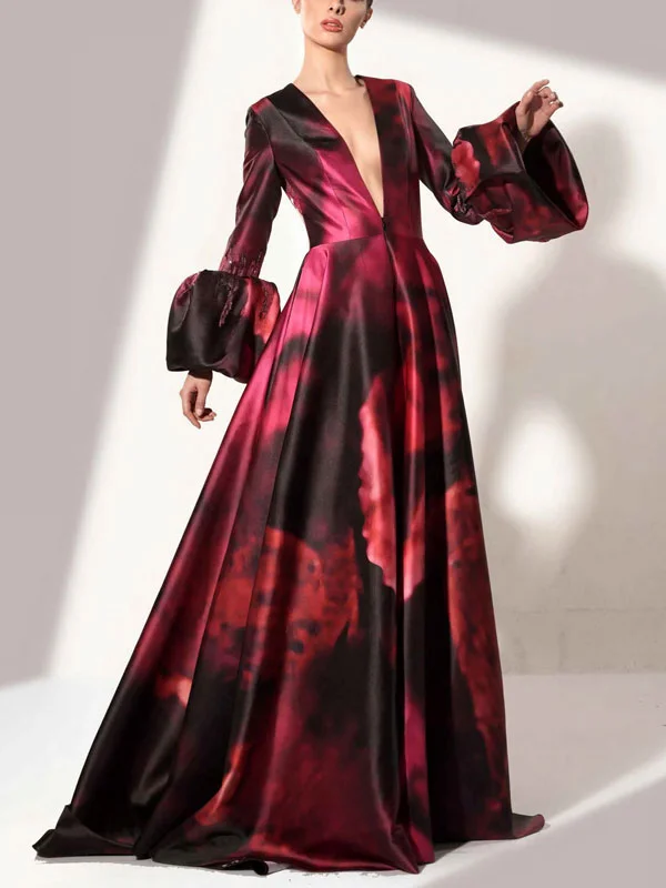 Vintage Printed Flared Sleeve Women's Dress