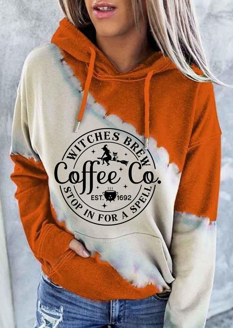 Halloween Witches Brew Coffee Co Stop In For A Spell Est 1692 Kangaroo Pocket Hoodie - Orange socialshop
