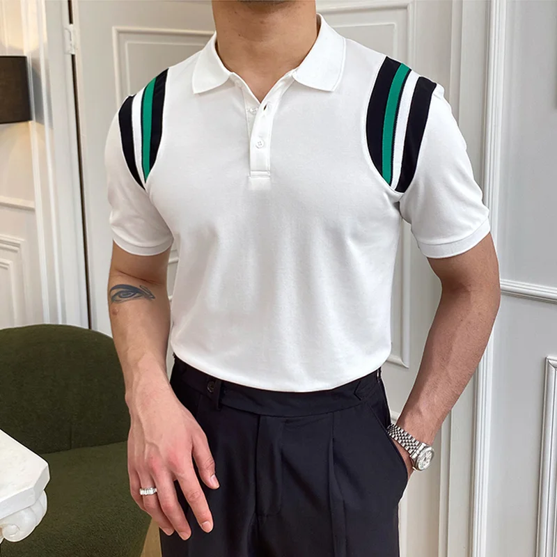 Casual British Versatile Lapel Colorblock Polo Shirt
