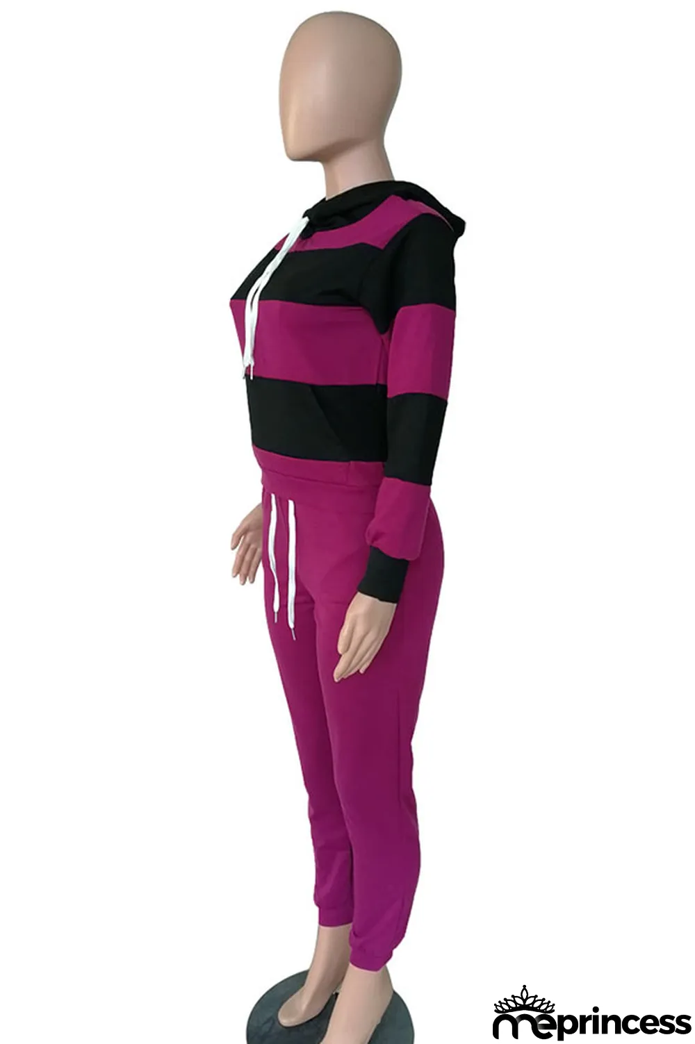 Red Polyester OL Striped Patchwork Print pencil Long Sleeve Two Pieces