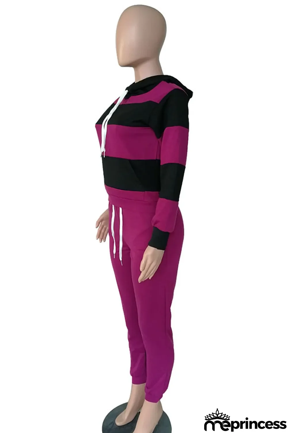 Red Polyester OL Striped Patchwork Print pencil Long Sleeve Two Pieces