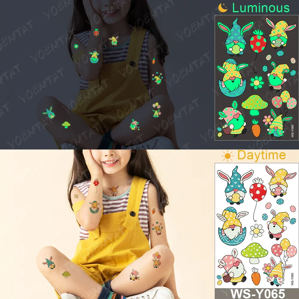 Sdrawing Temporary Tattoo Sticker Glowing Panda Fox Tiger Cute Animal Luminous Children Tatoo Kid Body Arm Glitter Fake Tatto