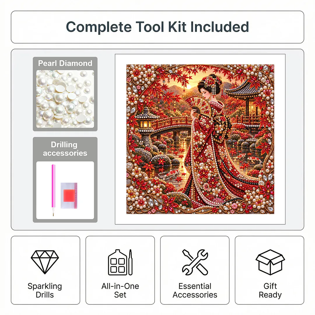 Japanese Girl Diamond Painting Kit Partial Drill 15.75x15.75in