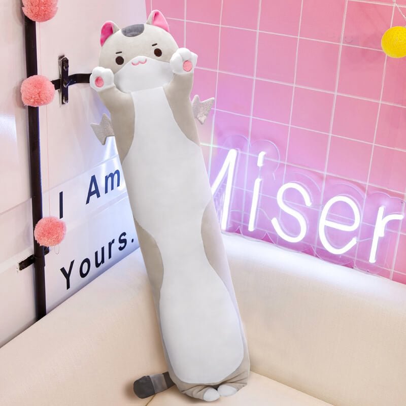 Mewaii® Gray Cuddly Long Cat Stuffed Animal Plush Squishy Pillow Soft Toy