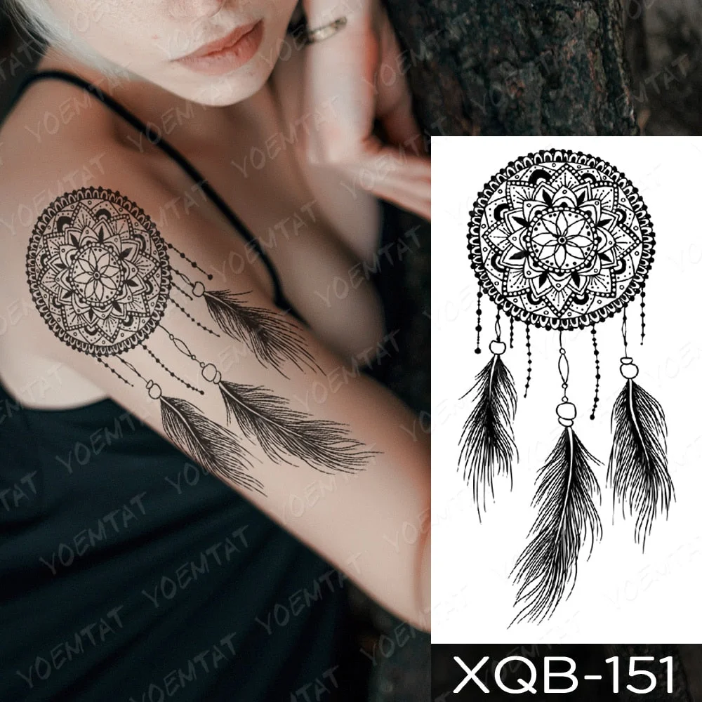 Waterproof Temporary Tattoo Sticker Lion Dragon Dream Catcher Flash Tattoos Owl Fox Rose Body Art Arm Fake Sleeve Tatoo Women