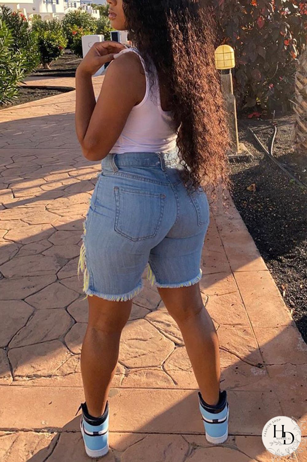 White Fashion Sexy Broken Hole Denim Pants