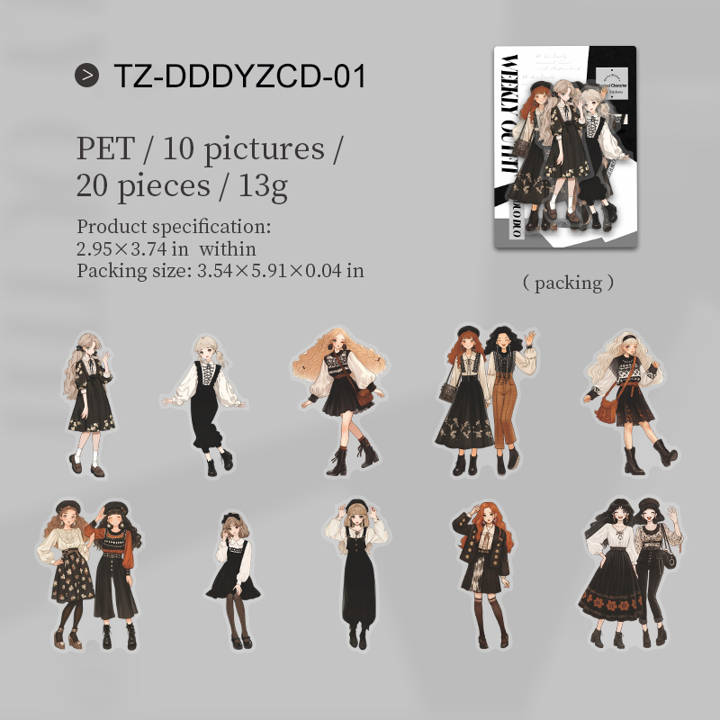 PET Sticker - Duoduo's Weekly Outfits Series Vintage Girl Character 