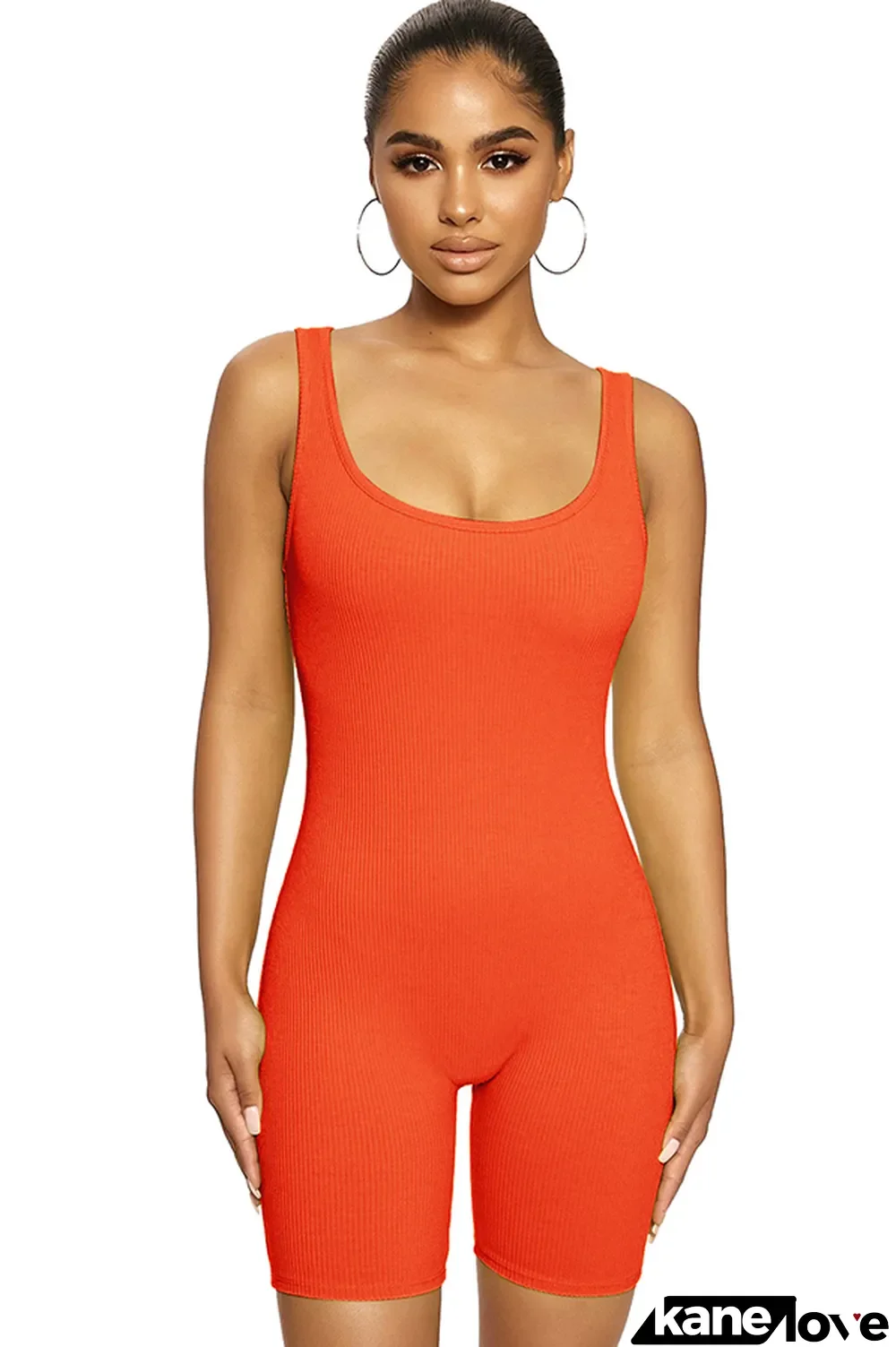 Orange Casual Solid Cotton Sleeveless Square Rompers