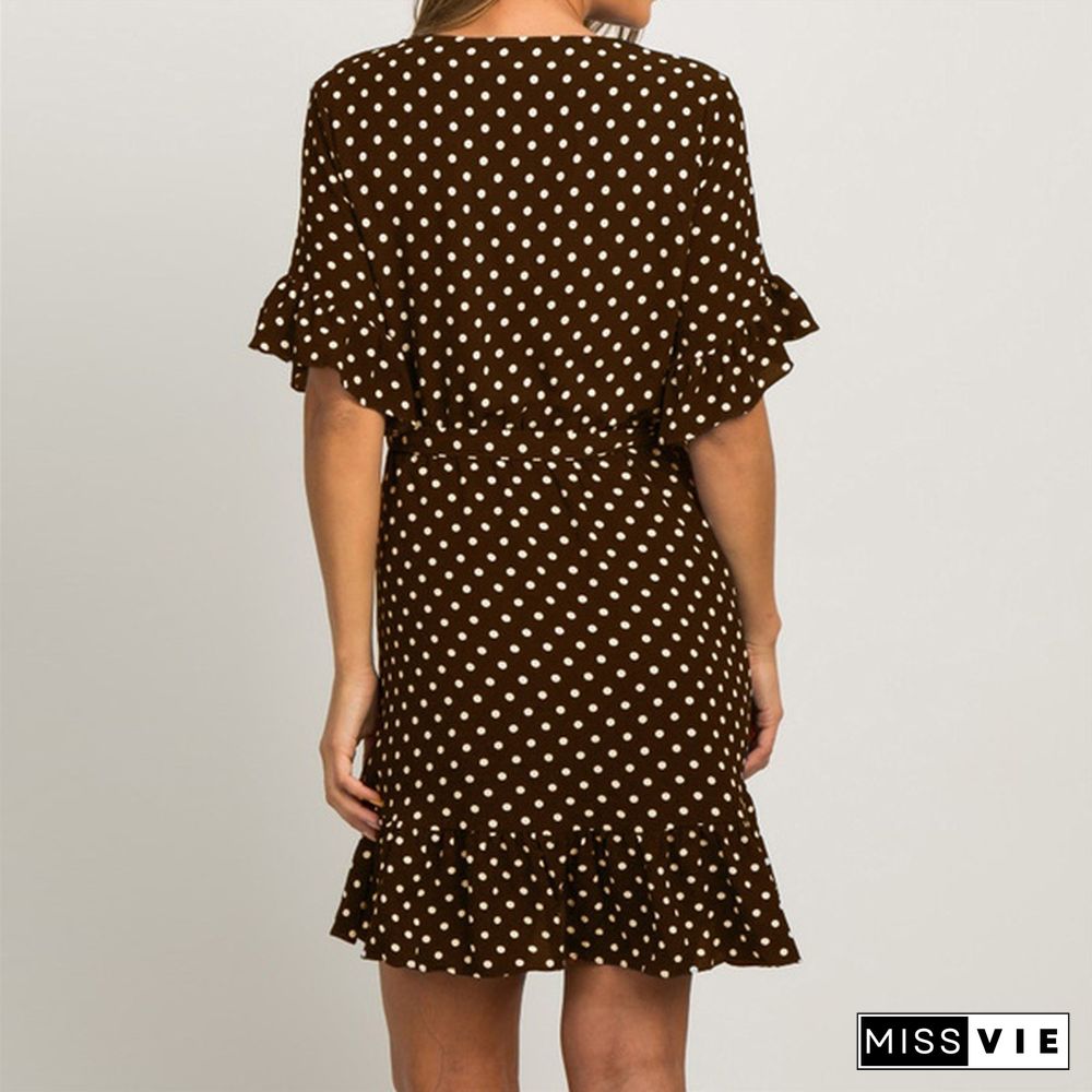 Women's Fashion Boho Chiffon Dress Ladies Polka Dot Beach Dress