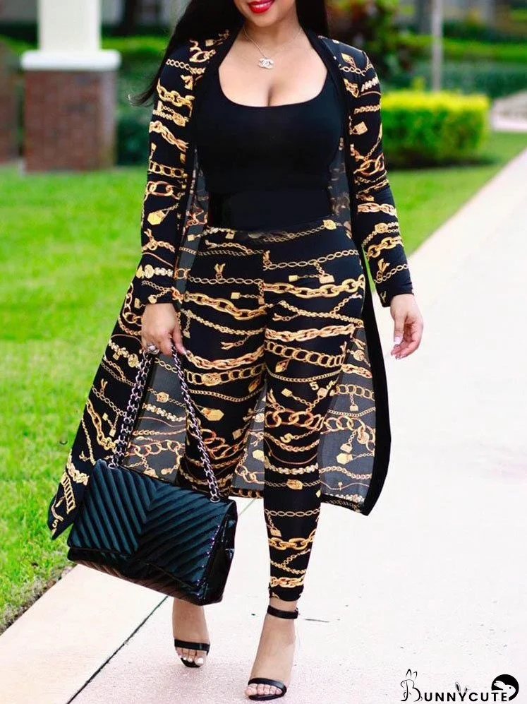 Print Longline Cardigan Coat & Pant Sets