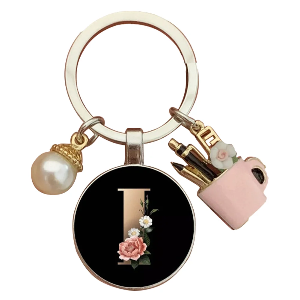 Resin Alphabet Letter Keychain Pearl Alphabet Key Ring Charms for Key Handbag Backpack