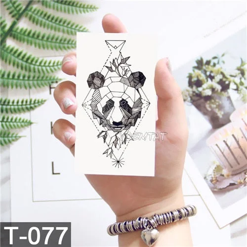 Geometric Moose Elk Arrow Temporary Tattoo Panda Women Hand Tatoo Sticker Triangle Wolf Body Arm Art Waterproof Tattoo Men