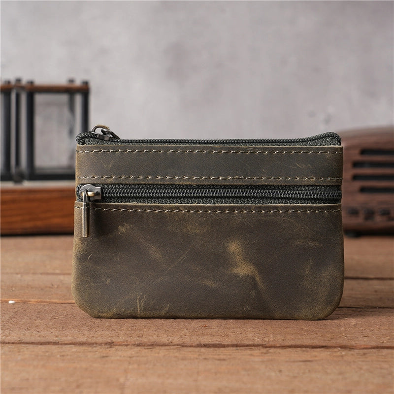 1124 Boys And Girls Genuine Leather Coin Purse Cowhide Crazy Horse Brown Brown Zipper Coin Bag Vintage Outlet