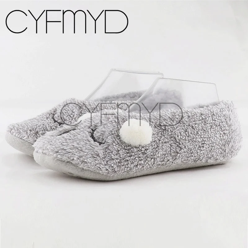 Winter Women Slippers Grey Funny Koalas Cartoon Cute Anti-Slip Fur Slippers house Flat Girl Gift Plush Fluffy slippers women