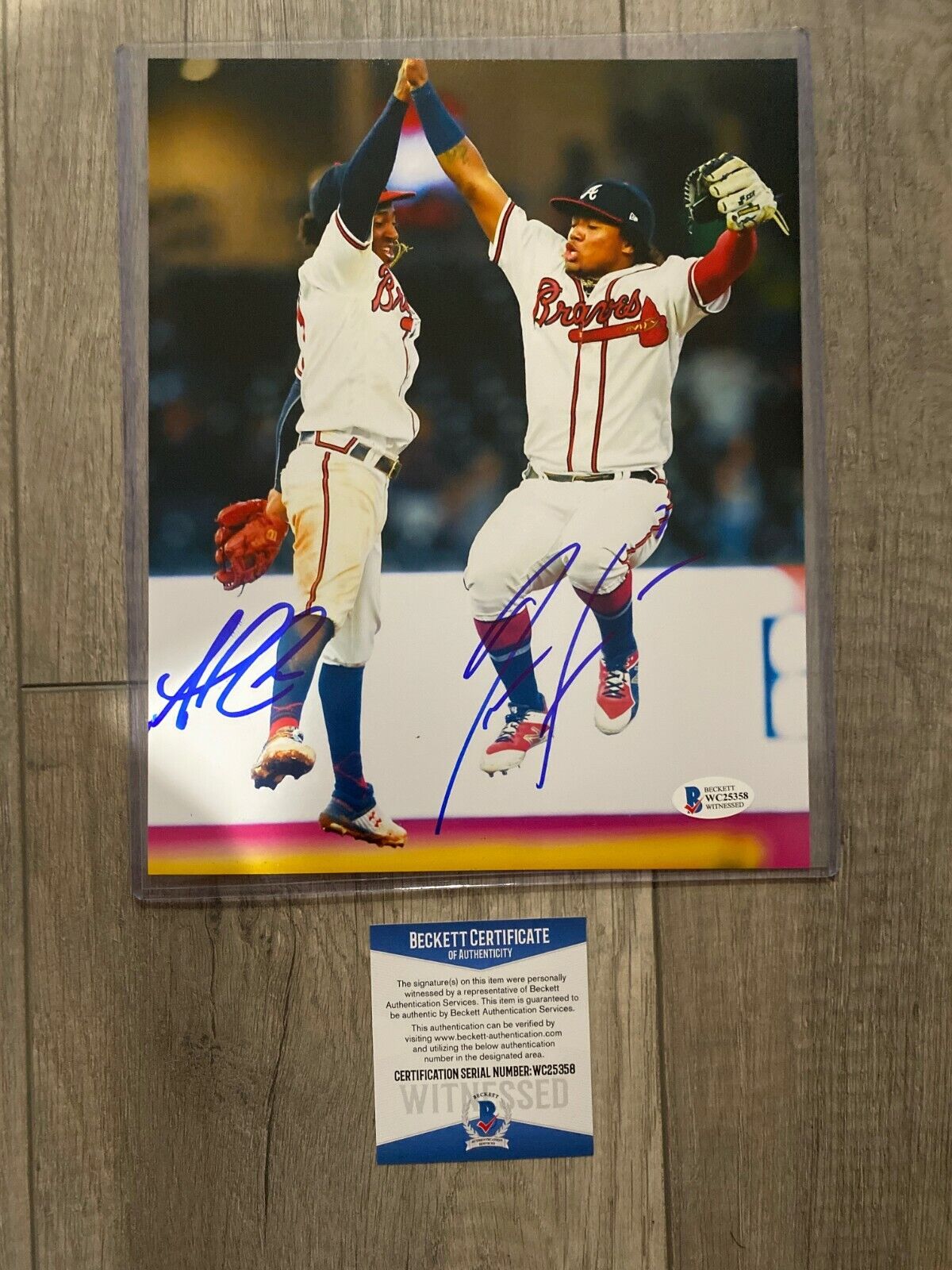 ronald acuna ozzie albies dual signed braves 8 by 10 Photo Poster painting beckett bas rare