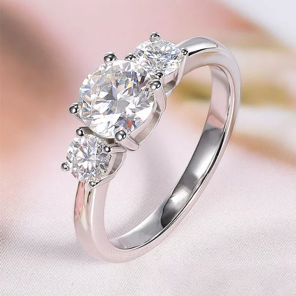 Three Stone Round Cut Created Engagement Ring