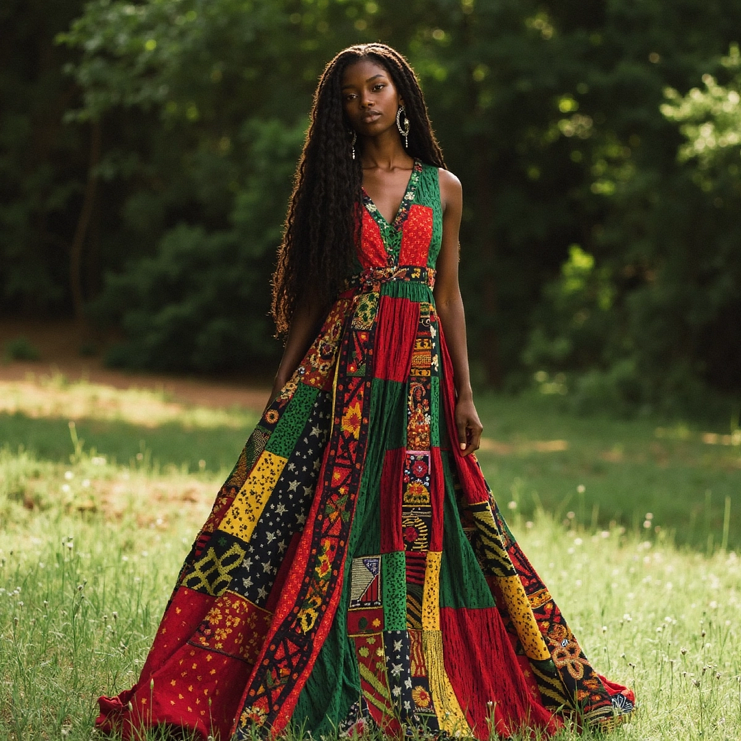 Women's Juneteenth Black Pride African Color Block  Geometric Art Print Long Dress