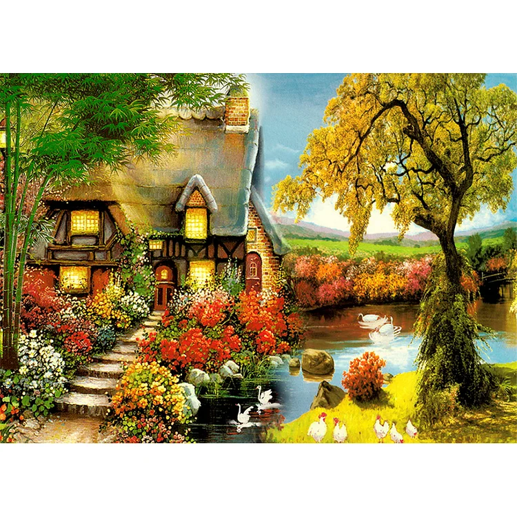 『YiShu』Fall Cabin - 11CT Stamped Cross Stitch(60*43cm)