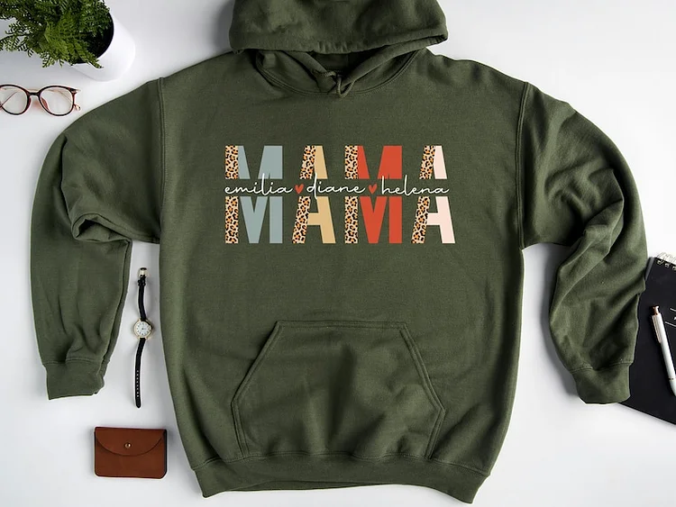 Custom Mom Hoodie, Leopard Print Mom Hoodie, Mother’s Day Gift, Custom Kid’s Names Mom Sweatshirt, Mother’s Day Hoodie